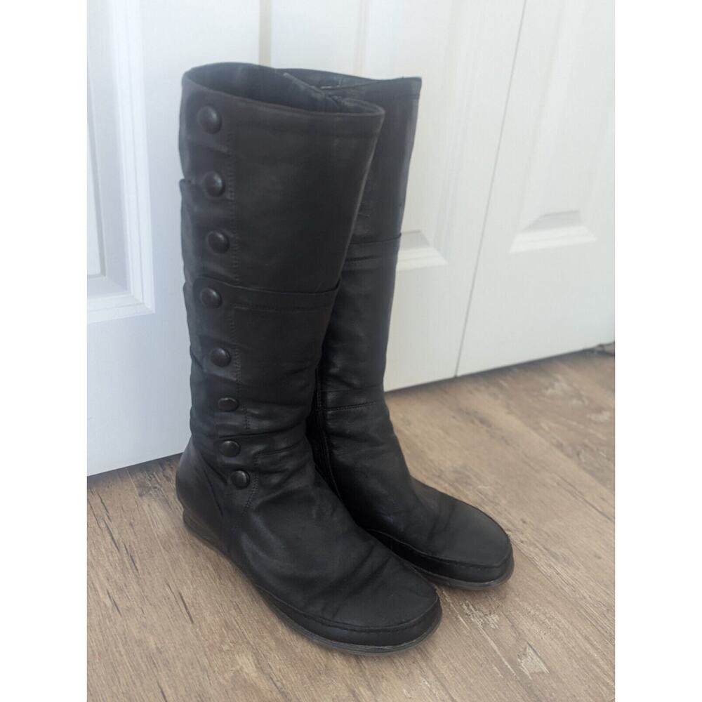 Miz Mooz Wedge Heel High Boot Black Leather, Victorian Steampunk Style Size 11